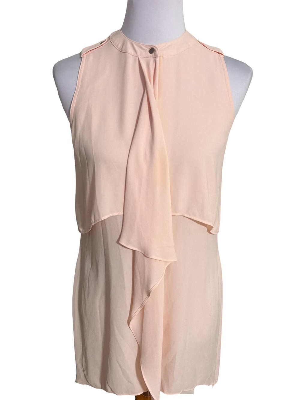 White House Black Market Peach Sleeveless Ruffle Front Blouse